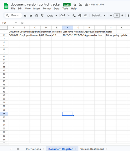 Document Version Control Tracker | Maintain Version History, Track Approvals and Manage Document Governance