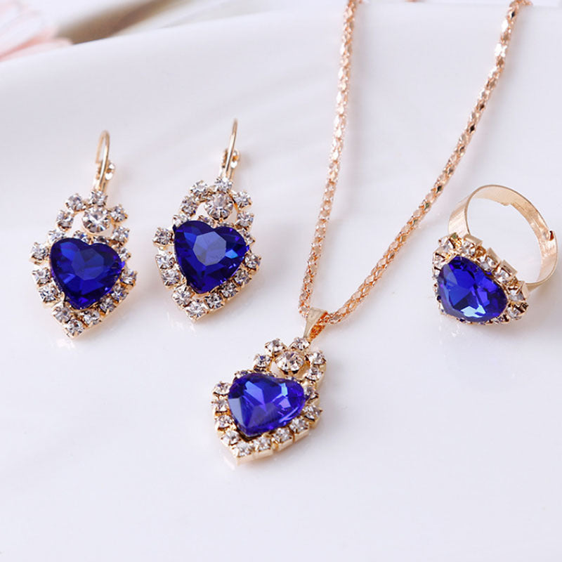Water Drop Rhinestone Necklace, Earrings, and Ring Set – Elegant Jewelry Set for Women