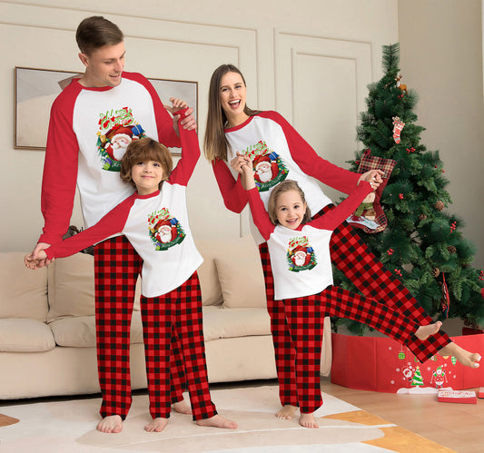 Family Matching Christmas Pajamas – Parent-Child Long Sleeve Top & Plaid Pants Holiday Sleepwear Set