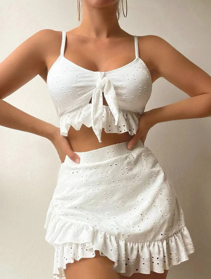 3-Piece Beach Bikini Set – Fashion Ruffle Design with Hip-Hugging Skirt – Summer Swimsuit for Women