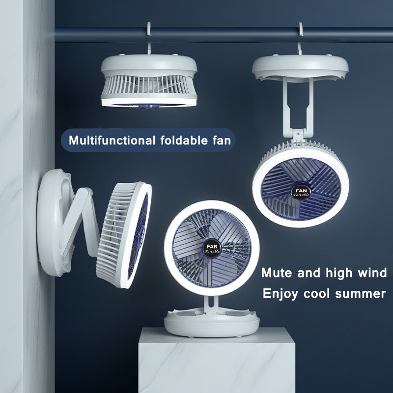 Premium 4-in-1 Smart Fan System - USB Rechargeable with LED Light, Wall Mount & 4-Speed Control