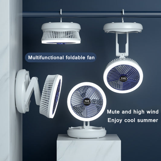 Premium 4-in-1 Smart Fan System - USB Rechargeable with LED Light, Wall Mount & 4-Speed Control