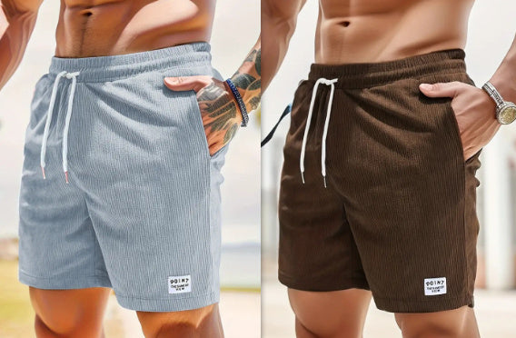 Summer Corduroy Lace-up Drawstring Shorts – Casual Sports Short Pants for Men