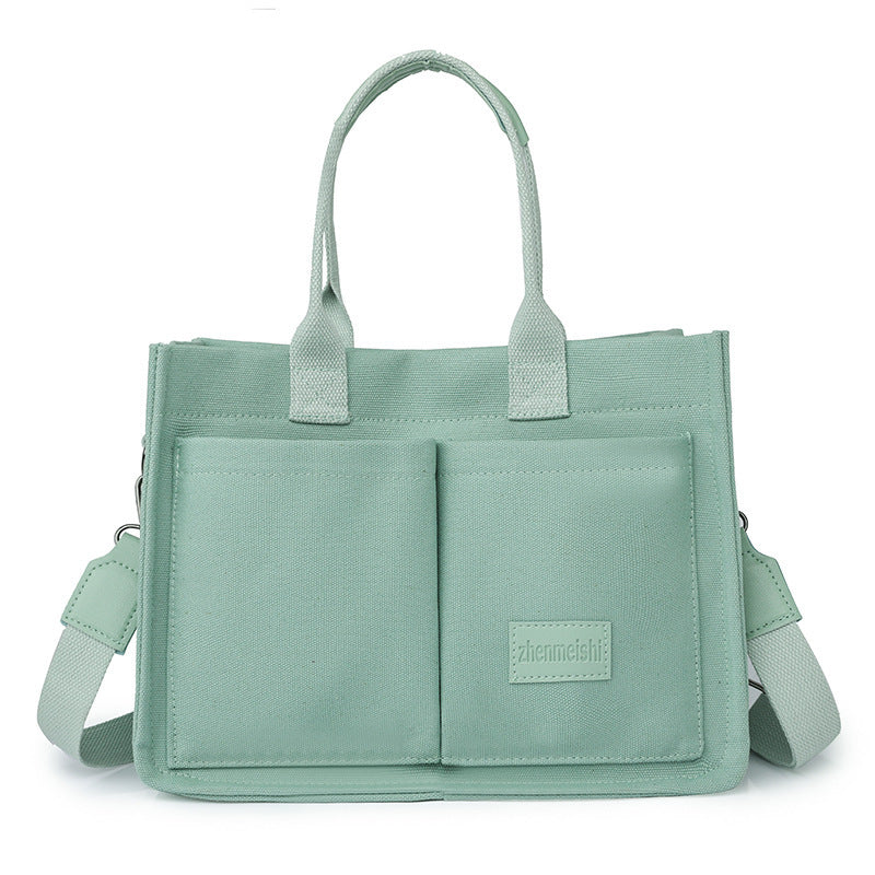 Women's Large Capacity Canvas Tote – Multi-Pocket Crossbody Shoulder Bag for Daily Use & Mommy Essentials