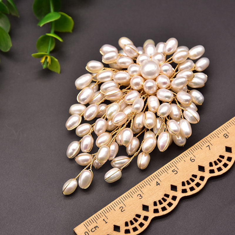 Natural Pearl Brooch for Women – European and American Retro Handwoven Pearl Brooch