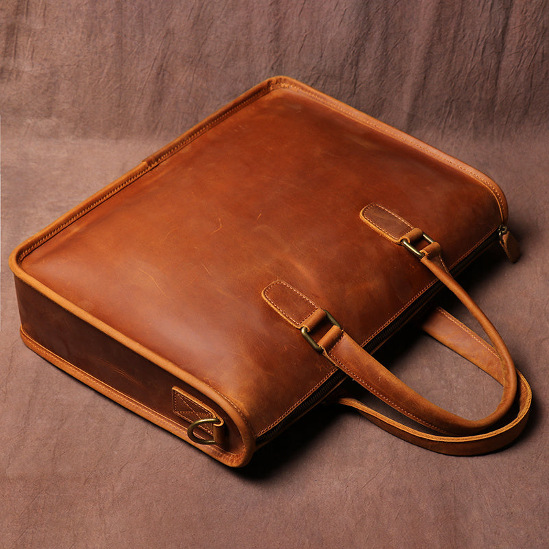 Crazy Horse Leather Briefcase - Men's Laptop Bag, Durable & Stylish