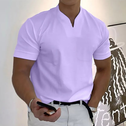 Summer Short Sleeve Shirt for Men – Plus Size Fitness Sports T-Shirt with Elastic Cotton and Pocket