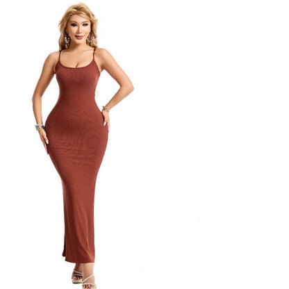 Women's Shapewear Bodysuit Dress – Tummy Control Jumpsuit with Chest Pad & Open Crotch Corset Design