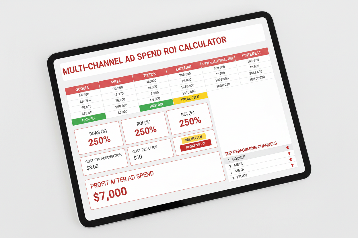 Ad Spend ROI Calculator - Tablet Flat Lay