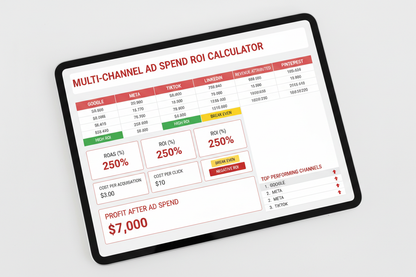 Ad Spend ROI Calculator - Tablet Flat Lay
