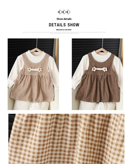 Baby Girl Round-Neck Long-Sleeved Dress Suit – Stylish Baby Girl Outfit for Fall and Winter