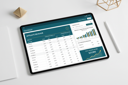 Affiliate Revenue Tracking Dashboard - Tablet Flat Lay
