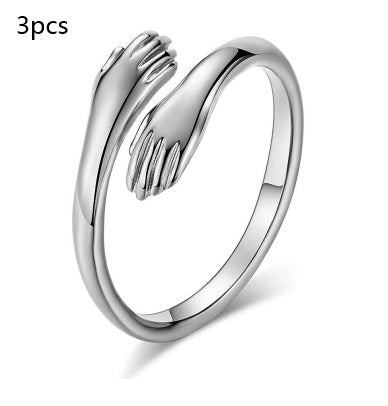 Simple Alloy Hands Hug Ring - Opening Adjustable Jewelry for a Stylish Look