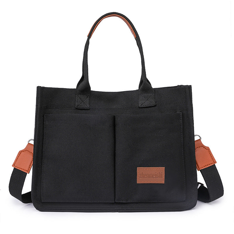 Women's Large Capacity Canvas Tote – Multi-Pocket Crossbody Shoulder Bag for Daily Use & Mommy Essentials