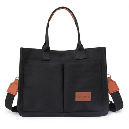 Women's Large Capacity Canvas Tote – Multi-Pocket Crossbody Shoulder Bag for Daily Use & Mommy Essentials