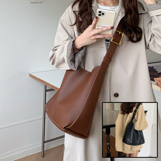 Solid Fashion Shoulder Bag for Women – Minimalist Crossbody Leather Handbag
