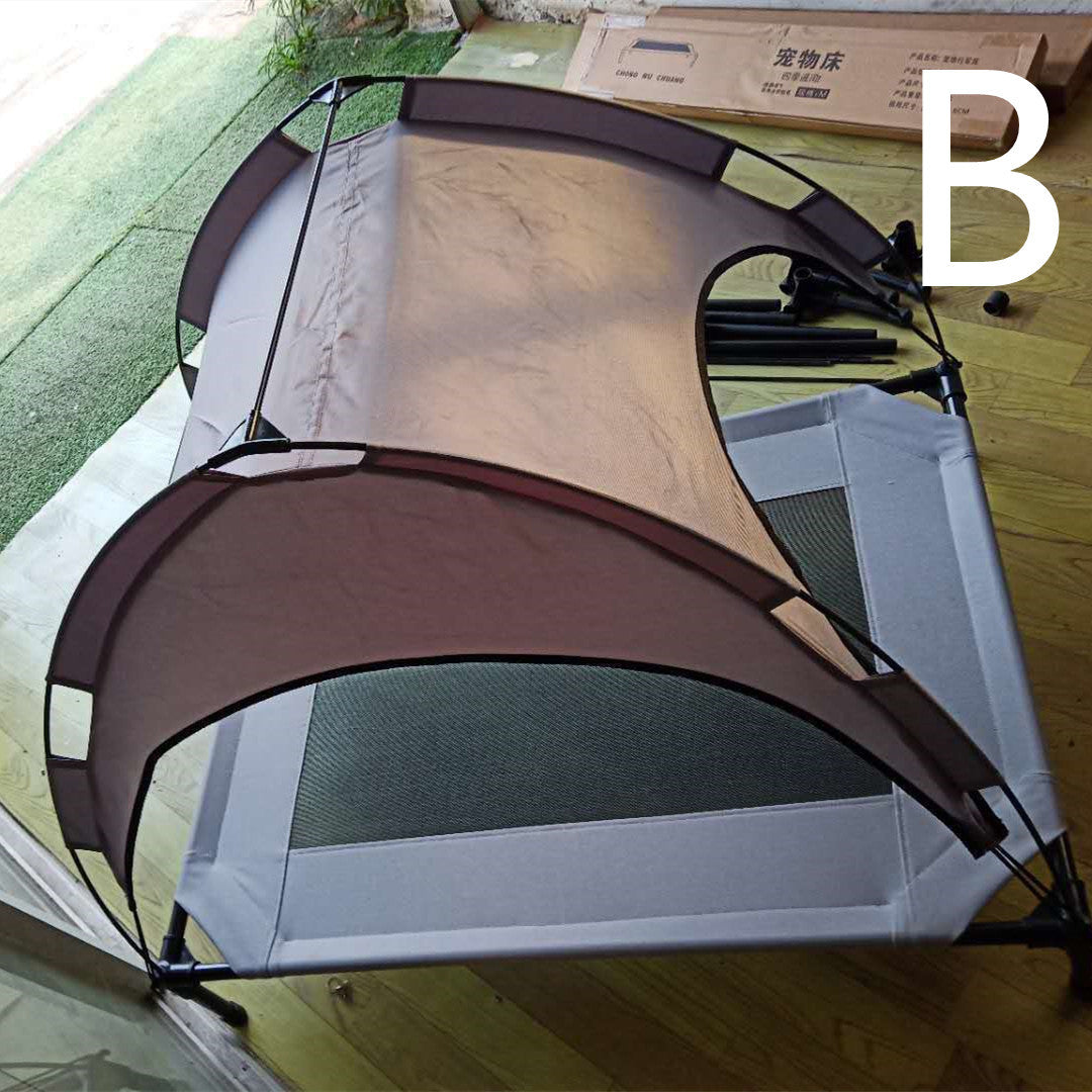 Premium Elevated Outdoor Pet Bed - Covered Camping Cot with UV Protection Canopy