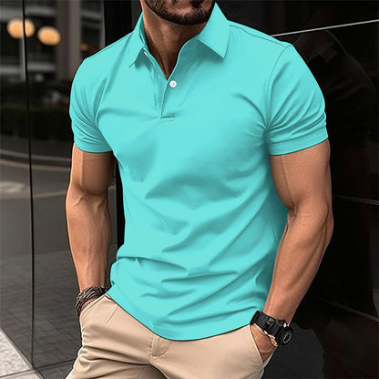 Summer Short Sleeve Polo Shirt for Men – Solid Color Button Lapel Top