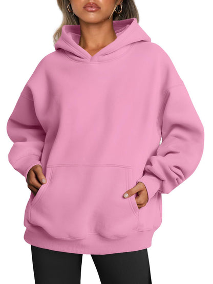 Women's Oversized Fleece Hoodie – Loose Pullover Sweatshirt with Pocket, Long Sleeve, Winter & Fall Sports Outfits