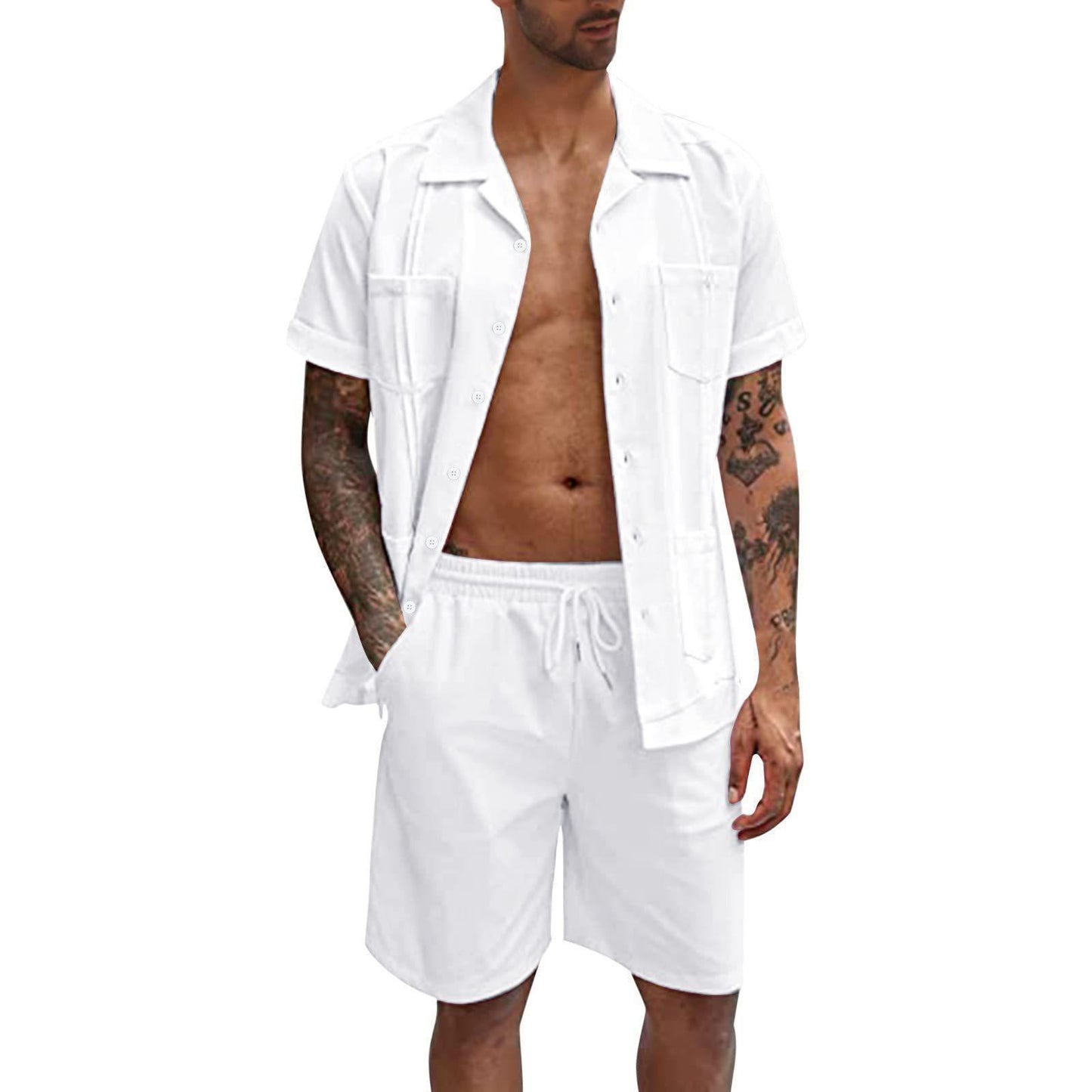 Summer Linen Short Sleeve Shirt and Shorts Set – Loose Casual Sportswear for Men