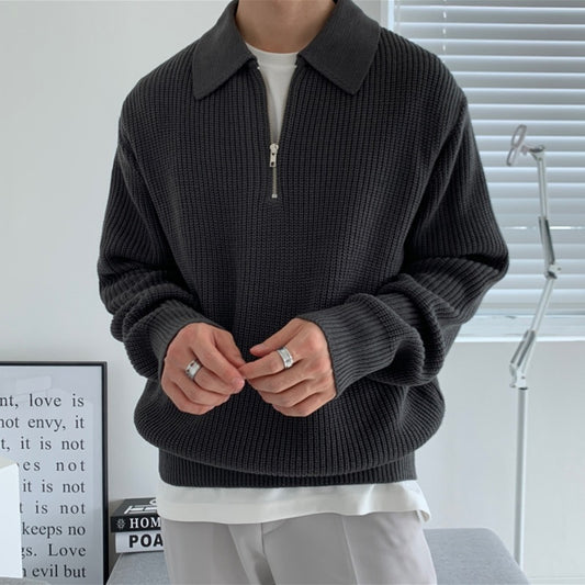 Men's Winter Lapel Sweater – Loose Fit Lightly Mature Trendy Knitwear