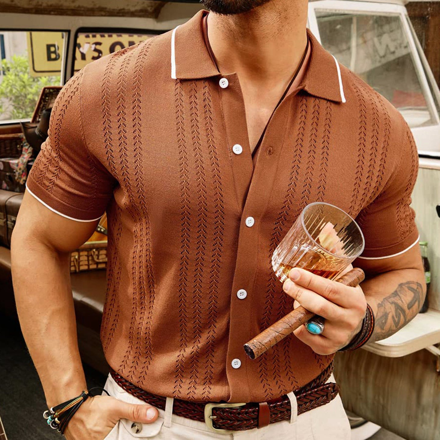 Summer Short-Sleeved Polo Shirt – Button Lapel Top for Business & Casual Wear