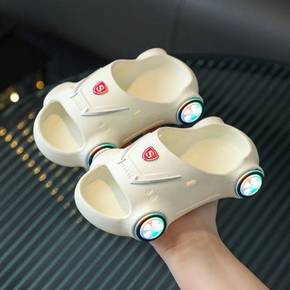 Kids Glowing Slippers – Cartoon Car Sandals with Anti-Slip Sole, Luminous Summer Beach Shoes for Boys & Girls