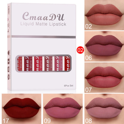 6-Piece Matte Waterproof Lipstick Set – Long-Lasting Non-Stick Cup Lip Gloss for All-Day Wear