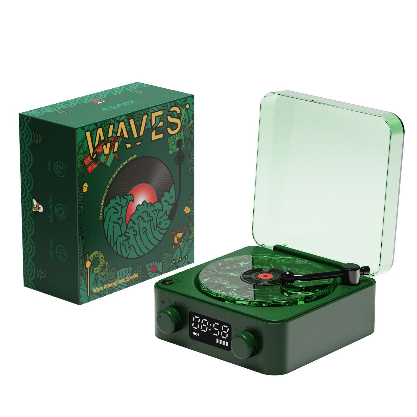 Premium Retro Turntable Bluetooth Speaker - Vintage Record Player Design with RGB Projection & Hi-Fi Stereo Sound