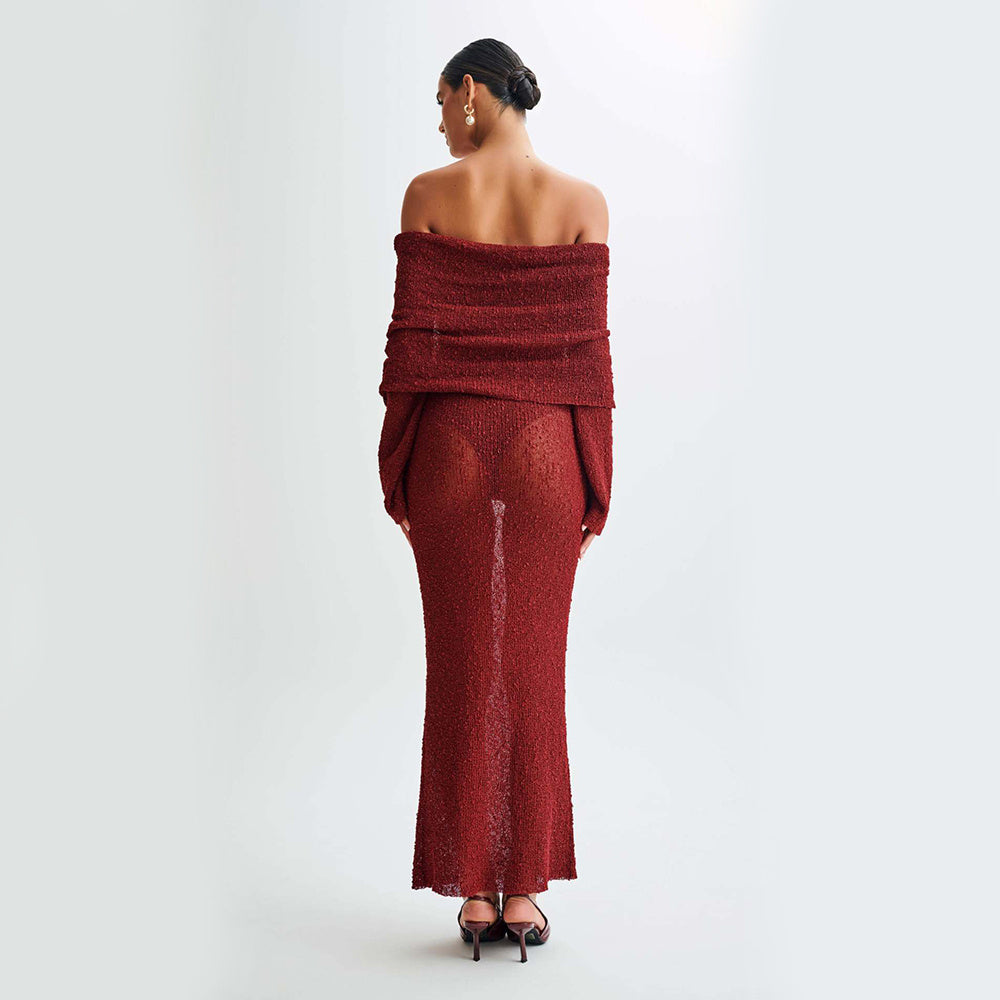 Women's One-Shoulder Knitted Dress – Sexy Long-Sleeved Beach & Holiday Dress for Vacation Style