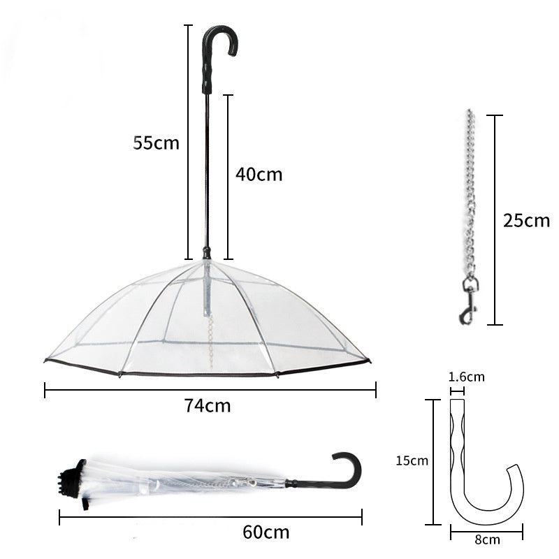 Premium Transparent Dog Umbrella with Leash - All-Weather Protection System for Rainy Day Walks