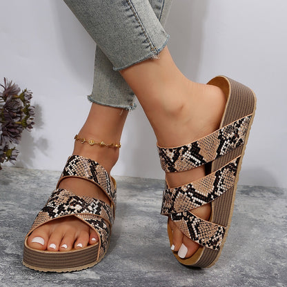 Women's Woven Cross-Strap Platform Sandals – Flat Summer Beach Shoes for Casual Comfort