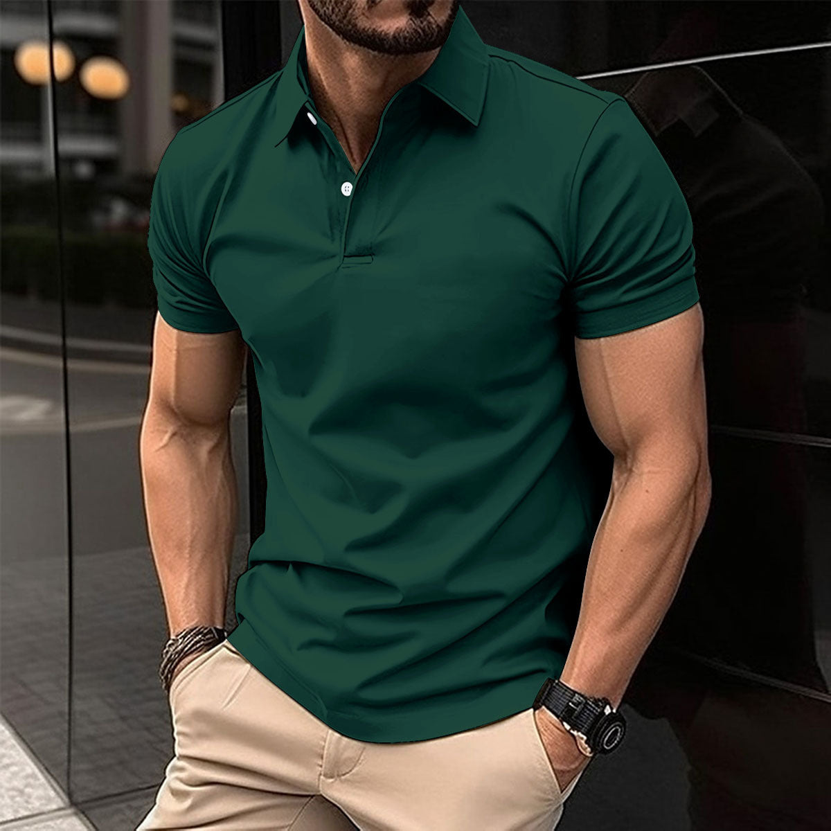 Summer Short Sleeve Polo Shirt for Men – Solid Color Button Lapel Top