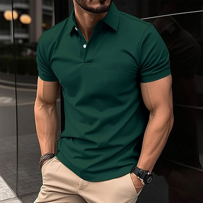 Summer Short Sleeve Polo Shirt for Men – Solid Color Button Lapel Top