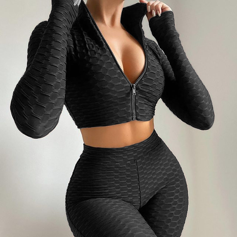 Women's Yoga Fitness Tracksuit – Tummy Control & Butt Lift Activewear Set with Long Sleeves for Workout & Training