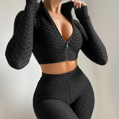 Women's Yoga Fitness Tracksuit – Tummy Control & Butt Lift Activewear Set with Long Sleeves for Workout & Training