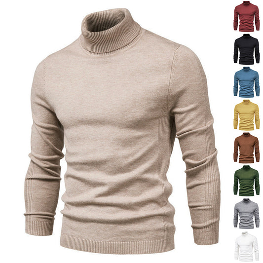 Men's Solid Color Slim Fit Pullover Turtleneck Sweater – Casual Winter Tops