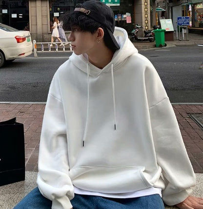 Men's Loose Fit Colorblock Velvet Hoodie – Casual Large Size Student Pullover Coat