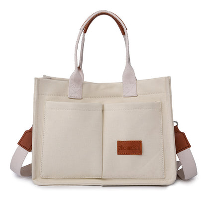 Women's Large Capacity Canvas Tote – Multi-Pocket Crossbody Shoulder Bag for Daily Use & Mommy Essentials