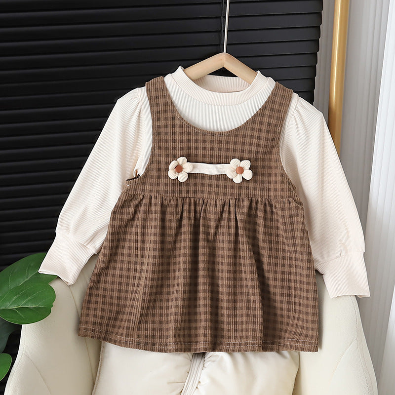 Baby Girl Round-Neck Long-Sleeved Dress Suit – Stylish Baby Girl Outfit for Fall and Winter