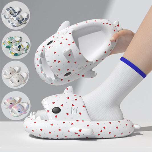 Lovers Shark Slippers for Men & Women – Cute Heart Print Casual Shoes for Couples