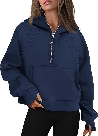 Women's Zipper Hoodie Sweatshirt – Loose Fit Long Sleeve Pullover with Pocket for Winter & Fall Outfits