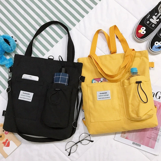 Canvas Shoulder Bag for Women – Preppy Student Handbag with Pockets & Adjustable Straps