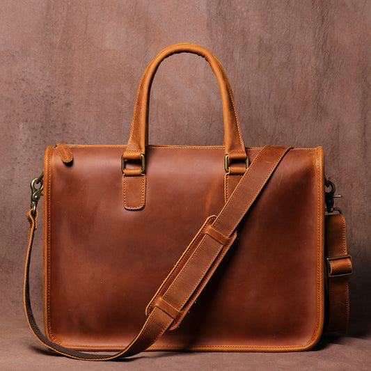 Crazy Horse Leather Briefcase - Men's Laptop Bag, Durable & Stylish