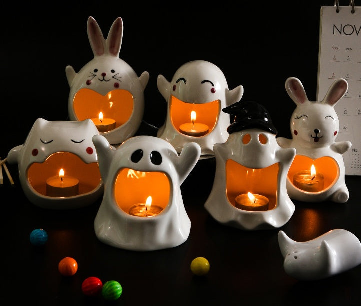 Premium Halloween Ghost Ceramic Ornaments - Handcrafted Spooky Decorations for Festive Home Décor