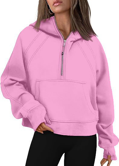 Women's Zipper Hoodie Sweatshirt – Loose Fit Long Sleeve Pullover with Pocket for Winter & Fall Outfits