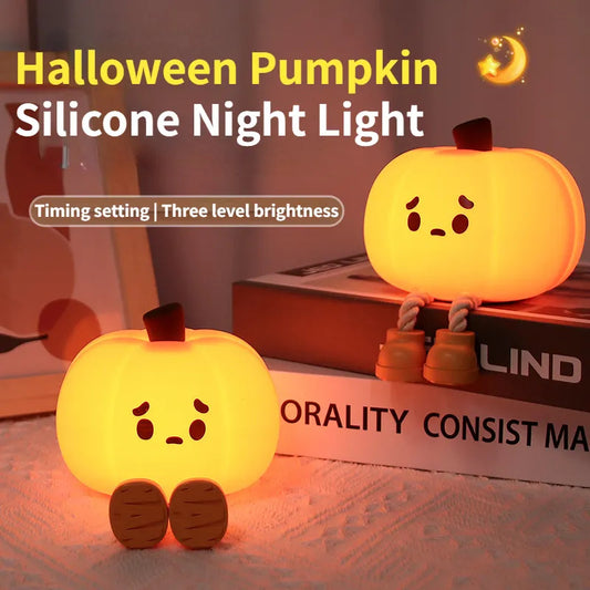 Premium Silicone Halloween Pumpkin Night Light - Dimmable Rechargeable LED Lamp for Kids & Festive Décor