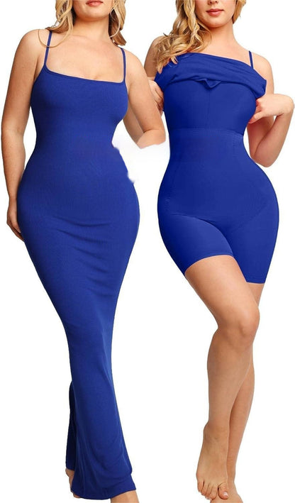 Women's Shapewear Bodysuit Dress – Tummy Control Jumpsuit with Chest Pad & Open Crotch Corset Design