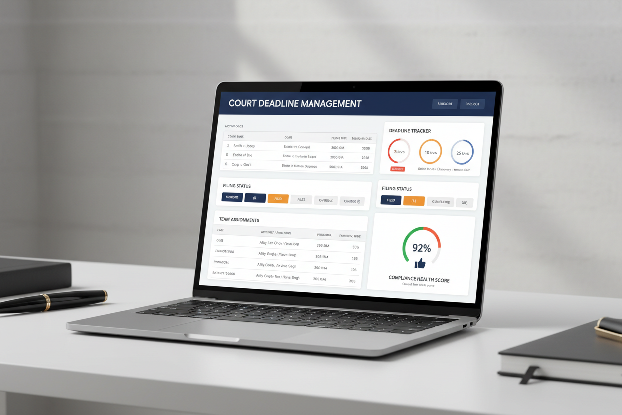 Court Deadline Management Dashboard - Laptop Mockup