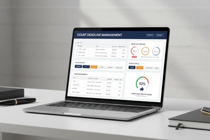 Court Deadline Management Dashboard - Laptop Mockup
